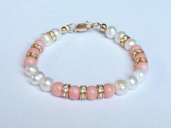 Perly bílé, korál růžový (1611) 480,- prodán