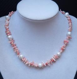 Korál růžový, perly bílé (2203)