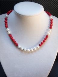 Perly bílé, korál červený (1004)